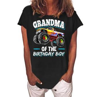 Grandma Of The Birthday Boy Monster Truck Birthday Party Women's Loosen Crew Neck Short Sleeve T-Shirt | Mazezy