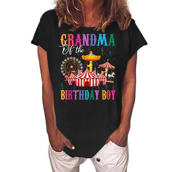 Grandma Of The Birthday Boy Ringmaster Circus Birthday Party Women's Loosen Crew Neck Short Sleeve T-Shirt | Mazezy