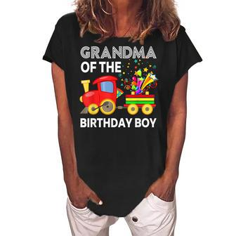 Grandma Of The Birthday Boy Train Birthday Party Toddler Boy Women's Loosen Crew Neck Short Sleeve T-Shirt | Mazezy