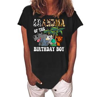 Grandma Of The Birthday Boy Zoo Bday Safari Celebration Women's Loosen Crew Neck Short Sleeve T-Shirt | Mazezy
