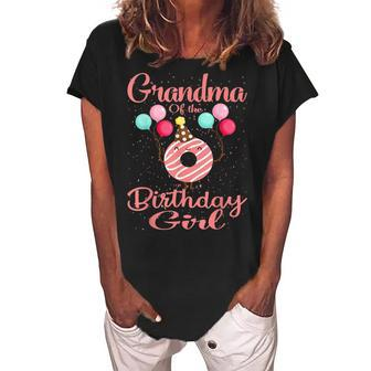 Grandma Of The Birthday Girl Donut Matching Family Bday Women's Loosen Crew Neck Short Sleeve T-Shirt | Mazezy