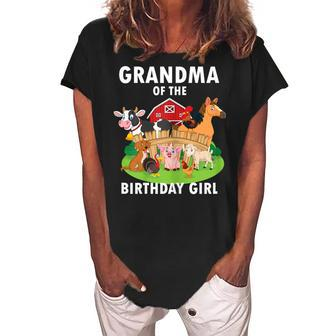 Grandma Of The Birthday Girl Farm Animal Matching Farm Theme Gift For Womens Women's Loosen Crew Neck Short Sleeve T-Shirt | Mazezy