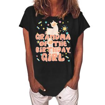 Grandma Of The Birthday Girl Llama Matching Family Women's Loosen Crew Neck Short Sleeve T-Shirt | Mazezy