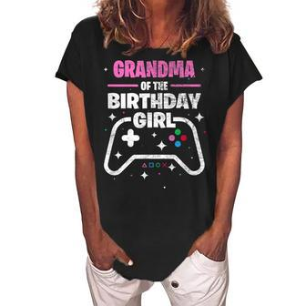Grandma Of The Birthday Girl Matching Video Gamer Birthday Women's Loosen Crew Neck Short Sleeve T-Shirt | Mazezy