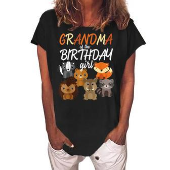 Grandma Of The Birthday Girl Woodland Party Matching Family Women's Loosen Crew Neck Short Sleeve T-Shirt | Mazezy