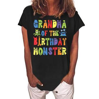 Grandma Of The Birthday Monster Alien Kid Bday Party Women's Loosen Crew Neck Short Sleeve T-Shirt | Mazezy