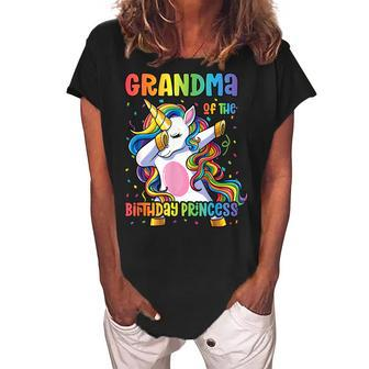 Grandma Of The Birthday Princess Dabbing Unicorn Girl Women's Loosen Crew Neck Short Sleeve T-Shirt | Mazezy