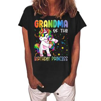 Grandma Of The Birthday Princess Girl Gift Flossing Unicorn Women's Loosen Crew Neck Short Sleeve T-Shirt | Mazezy