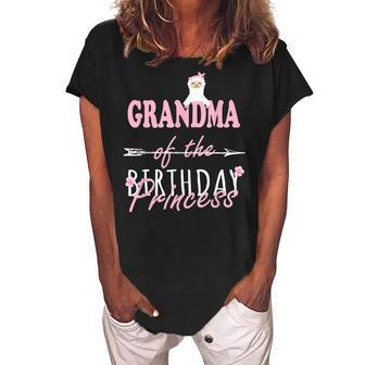 Grandma Of The Birthday Princess Llamazing Girl Llama Party Women's Loosen Crew Neck Short Sleeve T-Shirt | Mazezy