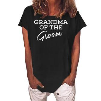Grandma Of The Groom Special Wedding T For Grandmother Women's Loosen Crew Neck Short Sleeve T-Shirt | Mazezy