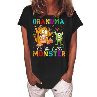 Grandma Of The Monster Family Matching Birthday Party Women's Loosen Crew Neck Short Sleeve T-Shirt | Mazezy