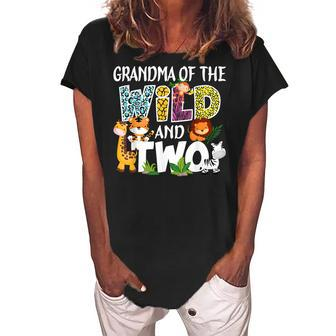 Grandma Of The Wild And Two Zoo Safari Jungle Birthday Women's Loosen Crew Neck Short Sleeve T-Shirt | Mazezy