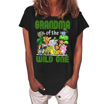 Grandma Of The Wild One Zoo Birthday Safari Jungle Animals Women's Loosen Crew Neck Short Sleeve T-Shirt | Mazezy