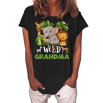 Grandma Of The Wild Zoo Birthday Safari Jungle Animal Funny Women's Loosen Crew Neck Short Sleeve T-Shirt | Mazezy