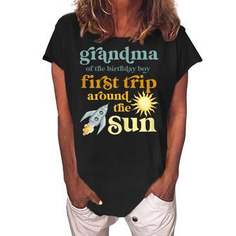 Grandma Outer Space 1St Birthday First Trip Around The Sun Gift For Womens Women's Loosen Crew Neck Short Sleeve T-Shirt | Mazezy