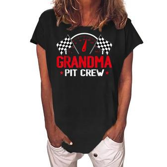 Grandma Pit Crew Race Car Birthday Party Racing Family Women's Loosen Crew Neck Short Sleeve T-Shirt | Mazezy