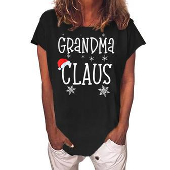 Grandma Santa Claus Christmas Funny Matching Family Pajama Women's Loosen Crew Neck Short Sleeve T-Shirt | Mazezy