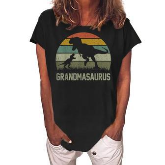 Grandma Saurus T Rex Dinosaur Grandmasaurus Family Matching Women's Loosen Crew Neck Short Sleeve T-Shirt | Mazezy