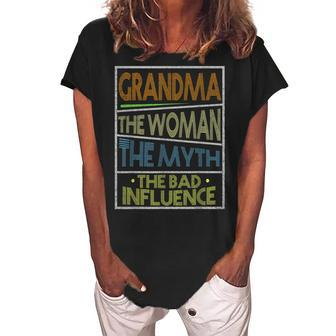 Grandma The Woman The Myth The Bad Influence Women's Loosen Crew Neck Short Sleeve T-Shirt | Mazezy