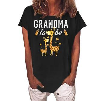 Grandma To Be Giraffe Baby Shower Cute Women's Loosen Crew Neck Short Sleeve T-Shirt | Mazezy