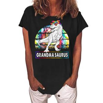 Grandmasaurus Dinosaur Grandma Saurus Family Matching Women's Loosen Crew Neck Short Sleeve T-Shirt | Mazezy