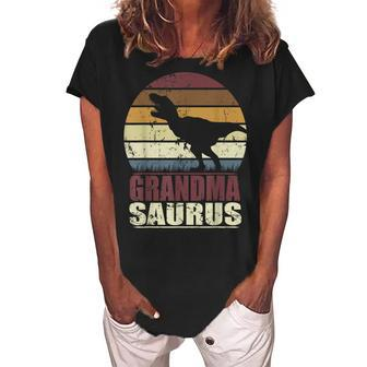 Grandmasaurus Grandmother Dino Family Grandma Dinosaur Women's Loosen Crew Neck Short Sleeve T-Shirt | Mazezy