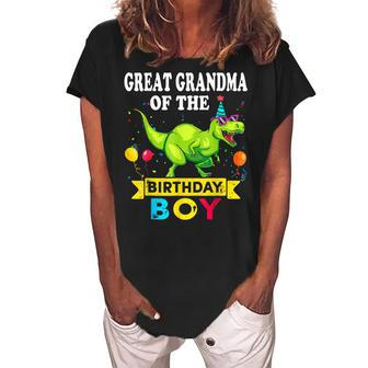 Great Grandma Of The Birthday Boy Dinosaur Trex Family Women's Loosen Crew Neck Short Sleeve T-Shirt | Mazezy