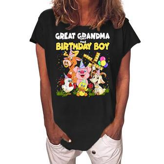 Great Grandma Of The Birthday Boy Farm Animals Birthday Part Women's Loosen Crew Neck Short Sleeve T-Shirt | Mazezy