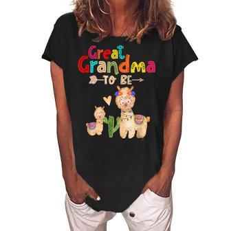 Great Grandma To Be Llama Baby Shower Women's Loosen Crew Neck Short Sleeve T-Shirt | Mazezy
