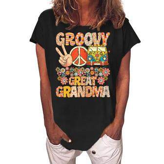 Groovy Great Grandma Retro Matching Family Baby Shower Gift For Womens Women's Loosen Crew Neck Short Sleeve T-Shirt | Mazezy