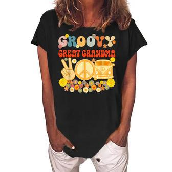 Groovy Great Grandma Retro Matching Family Baby Shower Women's Loosen Crew Neck Short Sleeve T-Shirt | Mazezy