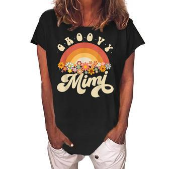 Groovy Mimi Retro Rainbow Colorful Flowers Design Grandma Women's Loosen Crew Neck Short Sleeve T-Shirt | Mazezy