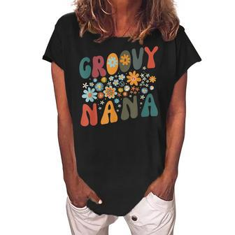 Groovy Nana Retro Colorful Flowers Design Grandma Women's Loosen Crew Neck Short Sleeve T-Shirt | Mazezy