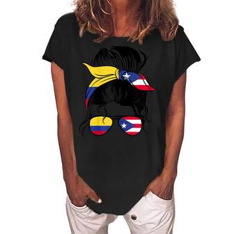Half Puerto Rican Half Colombian Pride Puerto Rico Colombia Gift For Womens Women's Loosen Crew Neck Short Sleeve T-Shirt | Mazezy