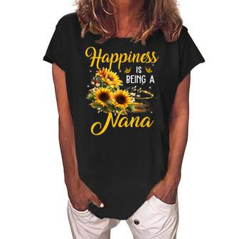 Happiness Is Being A Nana Sunflower Lovers Mom Grandma Women's Loosen Crew Neck Short Sleeve T-Shirt | Mazezy