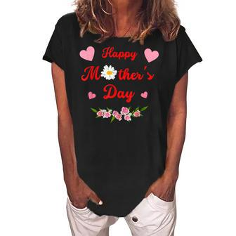 Happy Mothers Day Cute Mom Mommy Mama Grandma Flowers Women's Loosen Crew Neck Short Sleeve T-Shirt