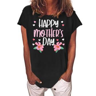 Happy Mothers Day Flowers Cute Mom Mommy Mama Aunt Grandma Women's Loosen Crew Neck Short Sleeve T-Shirt