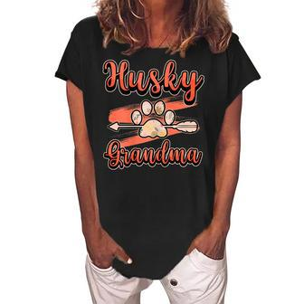 Husky Grandma Fur Mom Parent Love Dogs Paw Gift For Womens Women's Loosen Crew Neck Short Sleeve T-Shirt | Mazezy