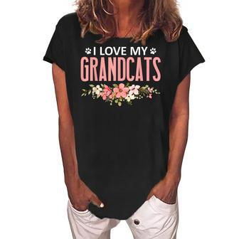 I Love My Grandcats Cat Lover Granddad Grandma Grandparent Women's Loosen Crew Neck Short Sleeve T-Shirt | Mazezy
