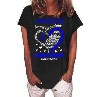 I Wear Blue For My Grandma Colon Cancer Awareness Ribbon Women's Loosen Crew Neck Short Sleeve T-Shirt | Mazezy