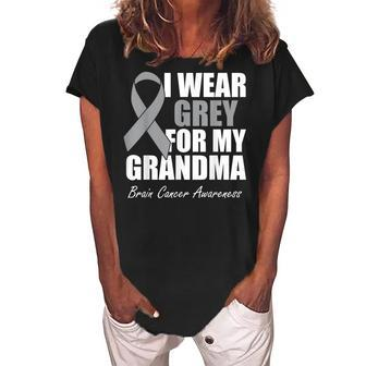 I Wear Grey For My Grandma Brain Cancer Awareness Women's Loosen Crew Neck Short Sleeve T-Shirt | Mazezy