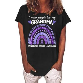 I Wear Purple For My Grandma Pancreatic Cancer Rainbow Women's Loosen Crew Neck Short Sleeve T-Shirt | Mazezy