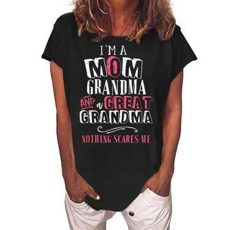 Im A Mom Great Grandma Nothing Scares Me Family Love Women's Loosen Crew Neck Short Sleeve T-Shirt | Mazezy