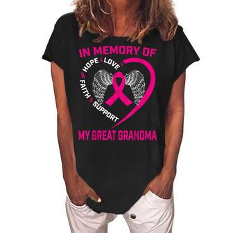 In Memory Of My Great Grandma Pink Breast Cancer Awareness Women's Loosen Crew Neck Short Sleeve T-Shirt | Mazezy