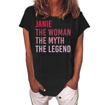 Janie The Woman Myth Legend Personalized Name Birthday Gift Women's Loosen Crew Neck Short Sleeve T-Shirt - Seseable