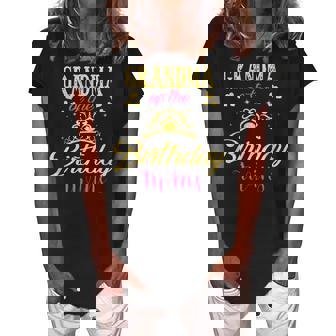 Kids Birthday Party For Grandma Of The Birthday Twins Girls Women's Loosen Crew Neck Short Sleeve T-Shirt | Mazezy