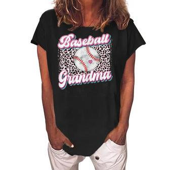 Leopard Baseball Grandma Game Day Softball Mothers Day Gift For Womens Women's Loosen Crew Neck Short Sleeve T-Shirt | Mazezy