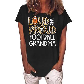 Leopard Loud & Proud American Football Grandma Family Nana Gift For Womens Women's Loosen Crew Neck Short Sleeve T-Shirt | Mazezy