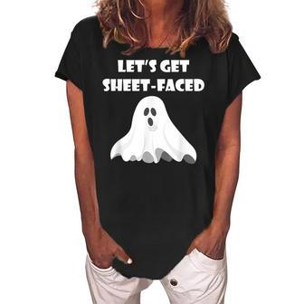 Lets Get Sheet-Faced Funny Halloween Drinking Women's Loosen Crew Neck Short Sleeve T-Shirt - Thegiftio UK