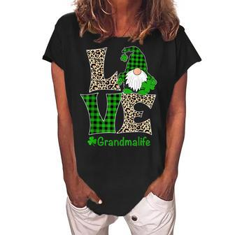 Love Grandma Life St Patricks Day Gnome Irish Grandma Women's Loosen Crew Neck Short Sleeve T-Shirt | Mazezy